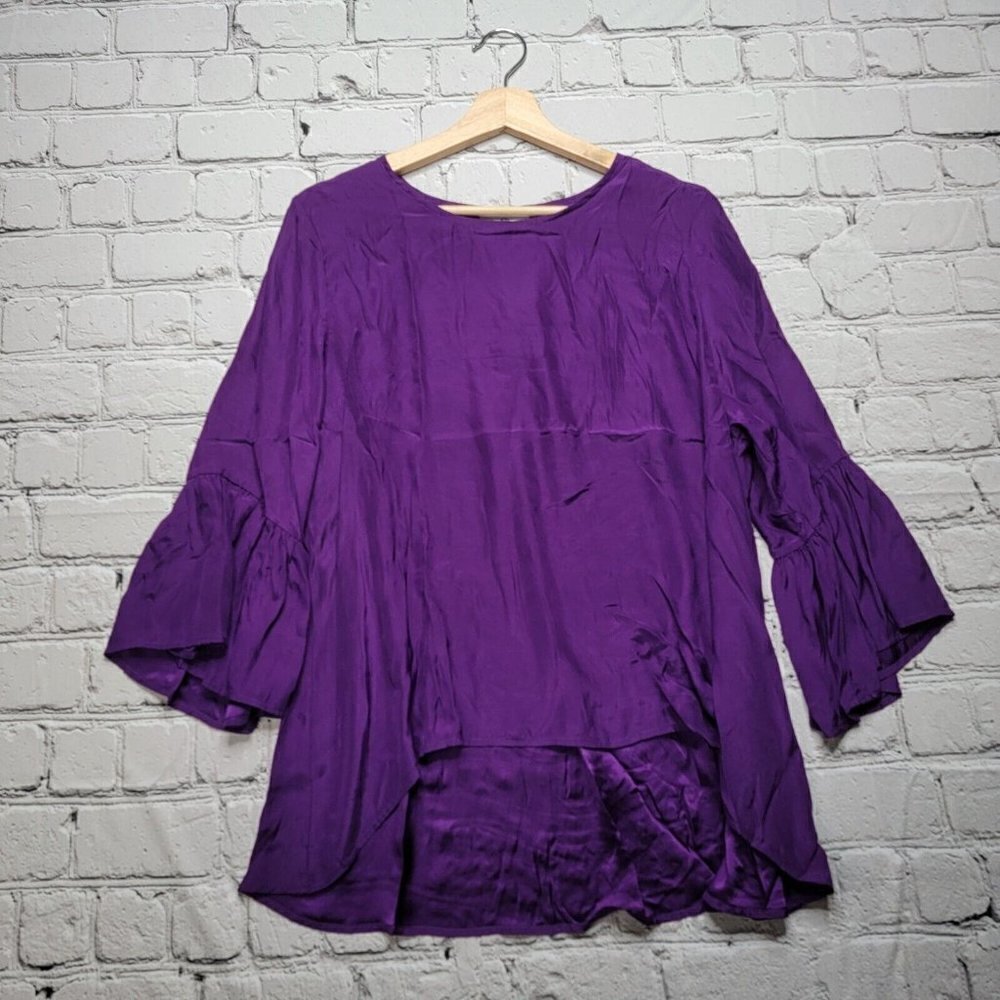 LaRoque 100%‎ Silk Purple Bell Cuff Blouse Size ?
